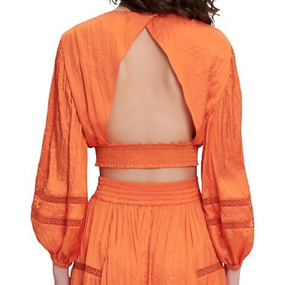 Maje Lapra flowing orange blouse long sleeves crop top summer - Picture 2 of 6